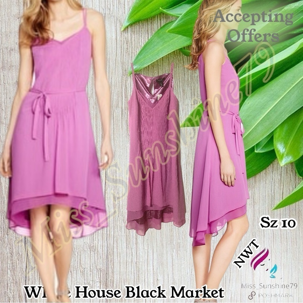 WHBM NEW w/o belt though - Sz 10 - chiffon / satin mix hi low dress